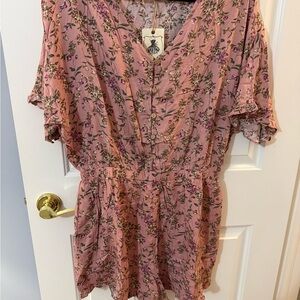 Easel Pink Ruffled Flutter Sleeve Jumpsuit